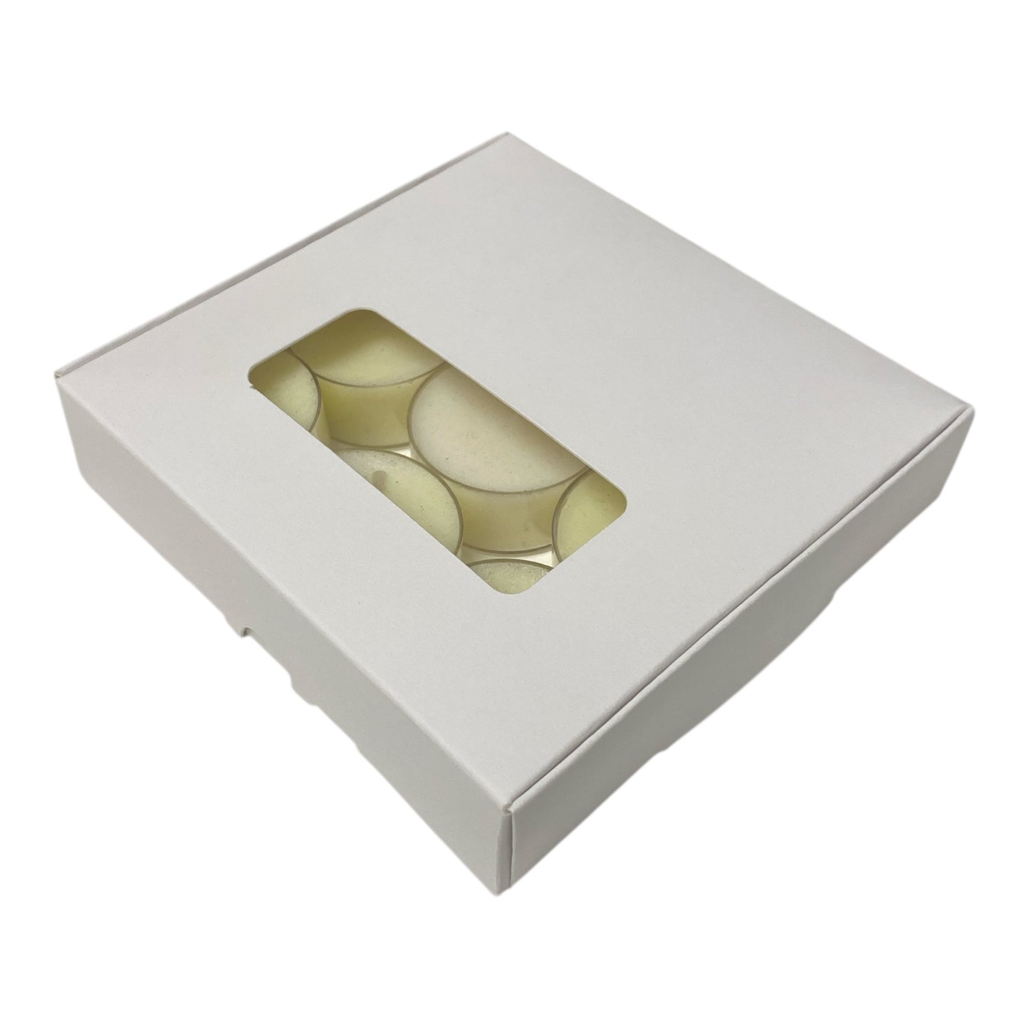 TEALIGHT CANDLE PIP BOX with window for 9 Tealights - WHITE (Pack of 10)