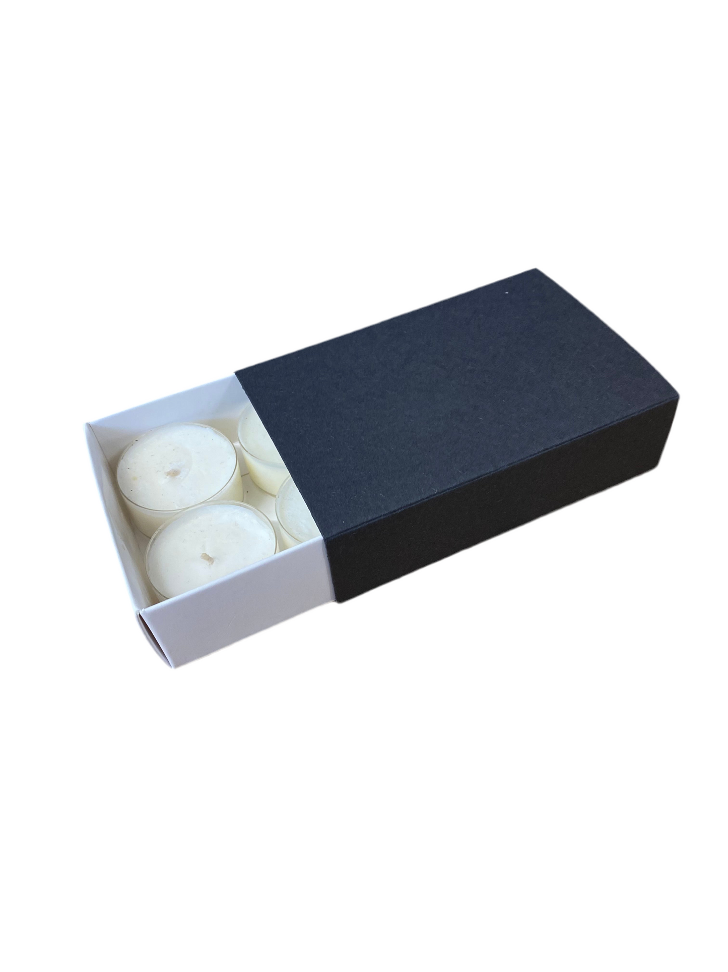 TEALIGHT CANDLE BOX WITH SLEEVE for 4 Tealights - WHITE BASE/BLACK SLEEVE (Pack of 10)