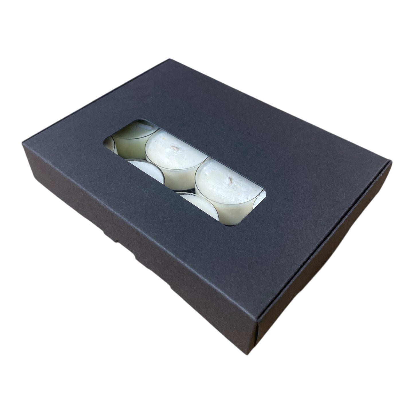 TEALIGHT CANDLE PIP BOX with window for 12 Tealights - BLACK (Pack of 10)