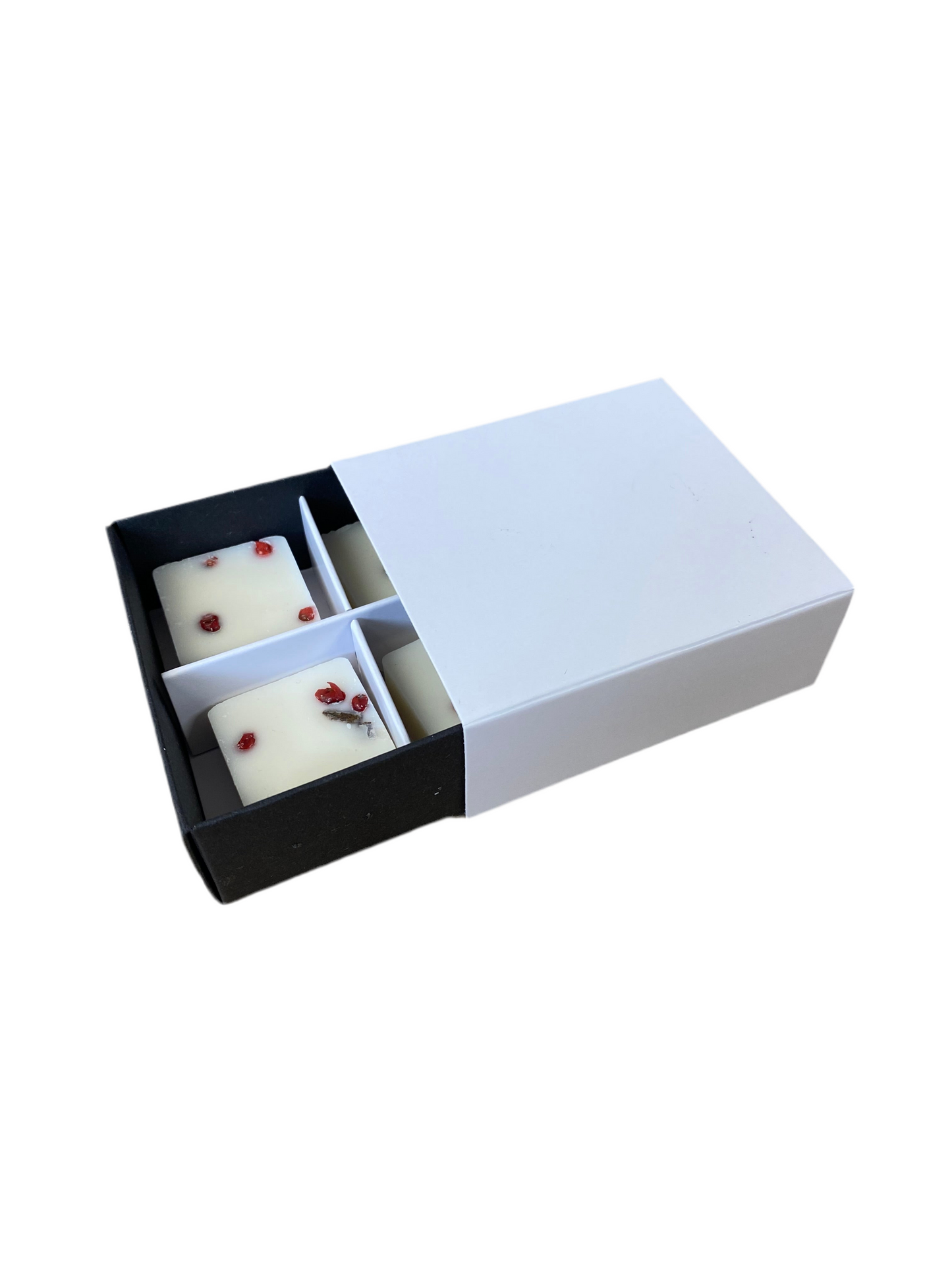 WAX MELT BOX WITH SLEEVE for 4 Melts - BLACK BASE/WHITE SLEEVE (Pack of 10)
