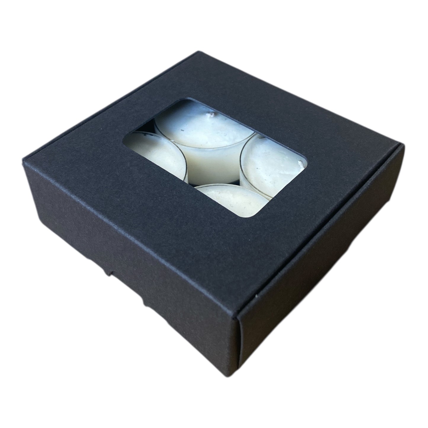 TEALIGHT CANDLE PIP BOX with window for 4 Tealights - BLACK (Pack of 10)