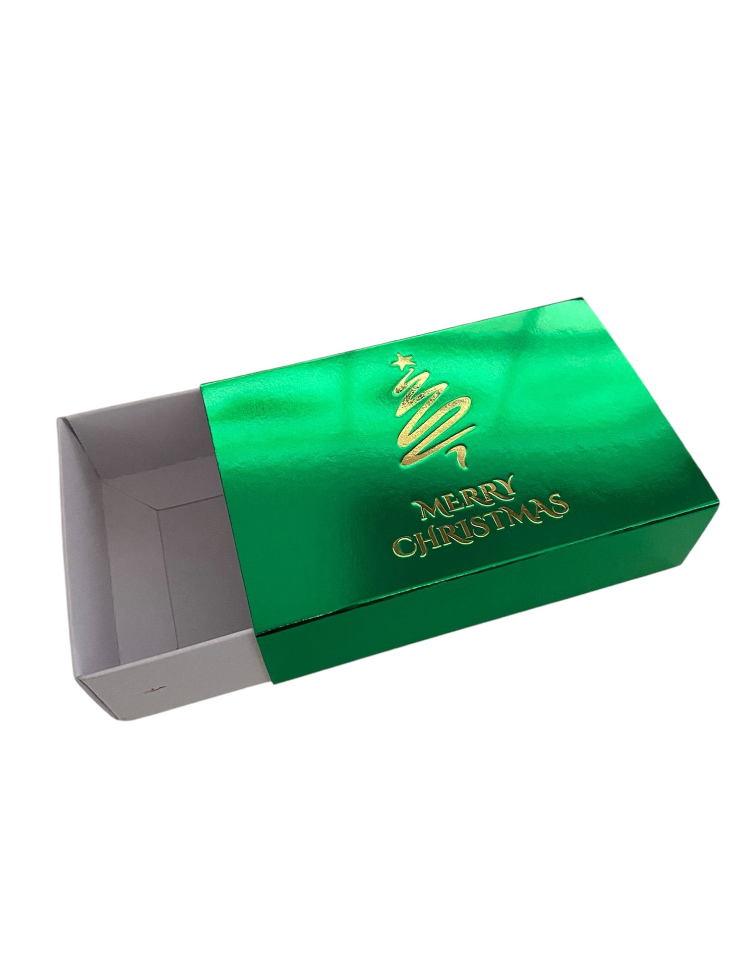 TEALIGHT CANDLE BOX WITH SHINY GREEN SLEEVE for 4 Tealights Christmas Tree - WHITE BASE (Pack of 10)