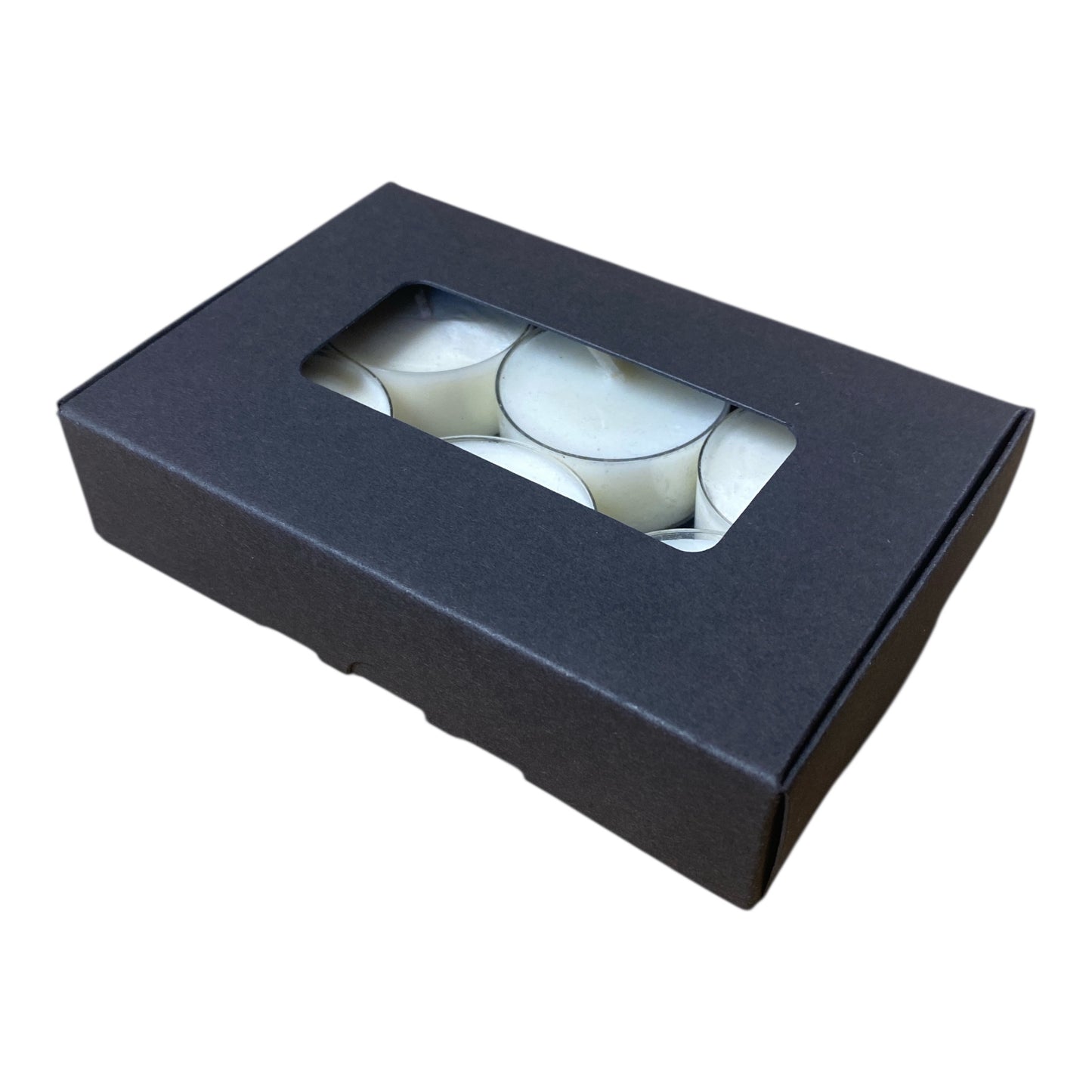 TEALIGHT CANDLE PIP BOX with window for 6 Tealights - BLACK (Pack of 10)
