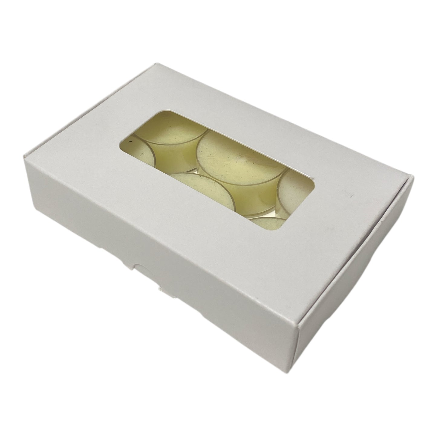 TEALIGHT CANDLE PIP BOX with window for 6 Tealights - WHITE (Pack of 10)