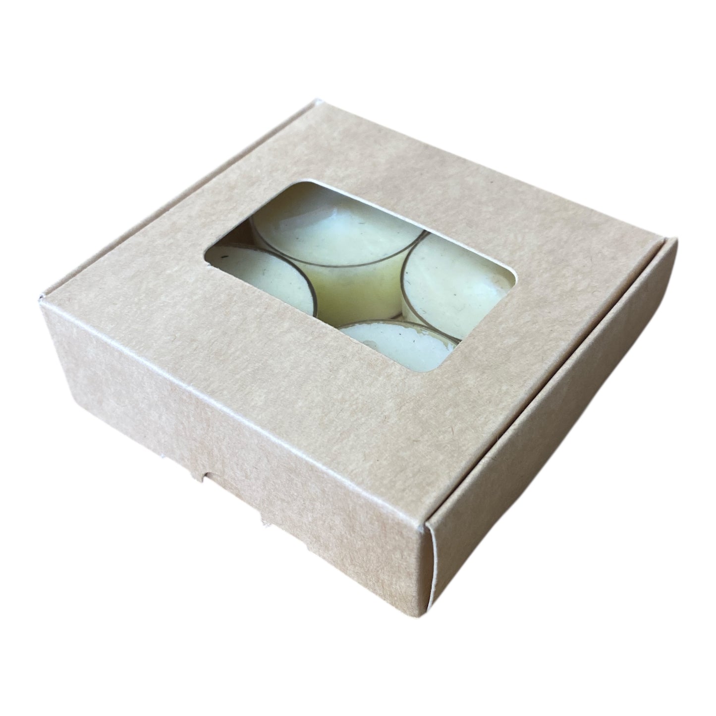 TEALIGHT CANDLE PIP BOX with window for 4 Tealights - Eco Natural Kraft (Pack of 10)