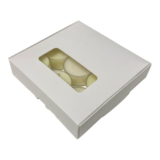 TEALIGHT CANDLE PIP BOX with window for 9 Tealights - WHITE (Pack of 10)