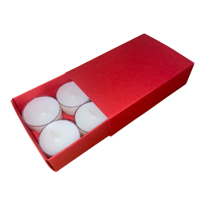 TEALIGHT CANDLE BOX WITH SLEEVE for 6 Tealights - RED Sleeve with RED Base (Pack of 10)