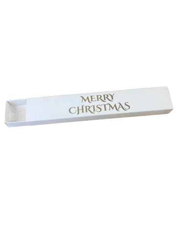 TEALIGHT CANDLE BOX  WITH SLEEVE for 6 Tealights Long - MERRY CHRISTMAS - WHITE (Pack of 10)