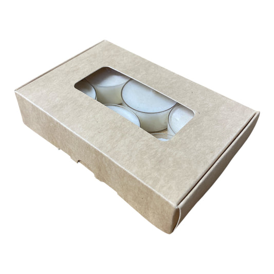 TEALIGHT CANDLE PIP BOX with window for 6 Tealights - Eco Natural Kraft   (Pack of 10)