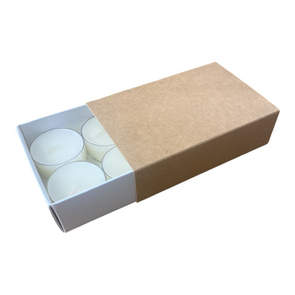 TEALIGHT CANDLE BOX WITH SLEEVE  for 6 Tealights - Eco KRAFT/WHITE BASE  (Pack of 10)
