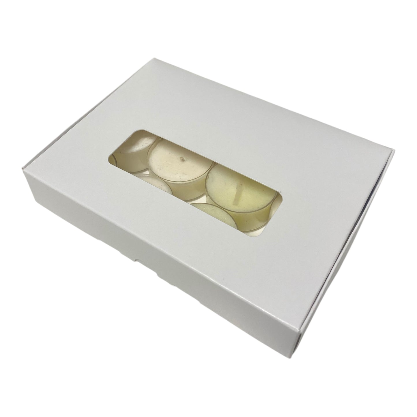 TEALIGHT CANDLE PIP BOX with window for 12 Tealights - WHITE (Pack of 10)