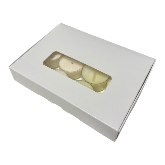 TEALIGHT CANDLE PIP BOX with window for 12 Tealights - WHITE (Pack of 10)