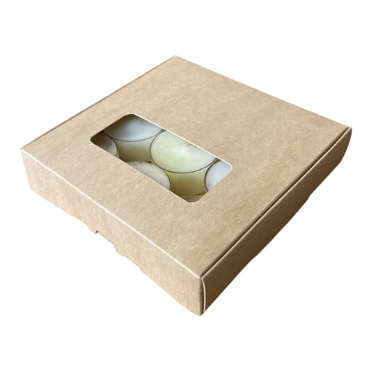 TEALIGHT CANDLE PIP BOX with window for 9 Tealights - Eco Natural Kraft (Pack of 10)