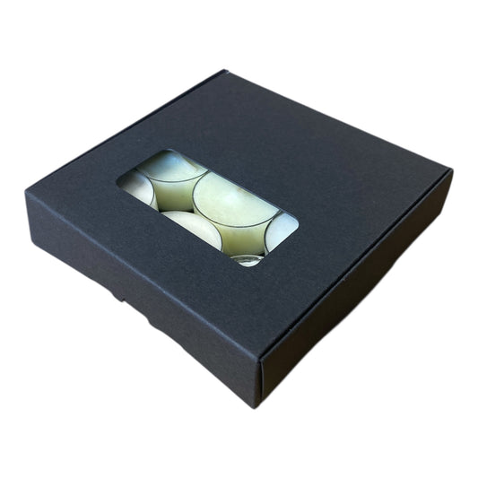 TEALIGHT CANDLE PIP BOX with window for 9 Tealights - BLACK (Pack of 10)