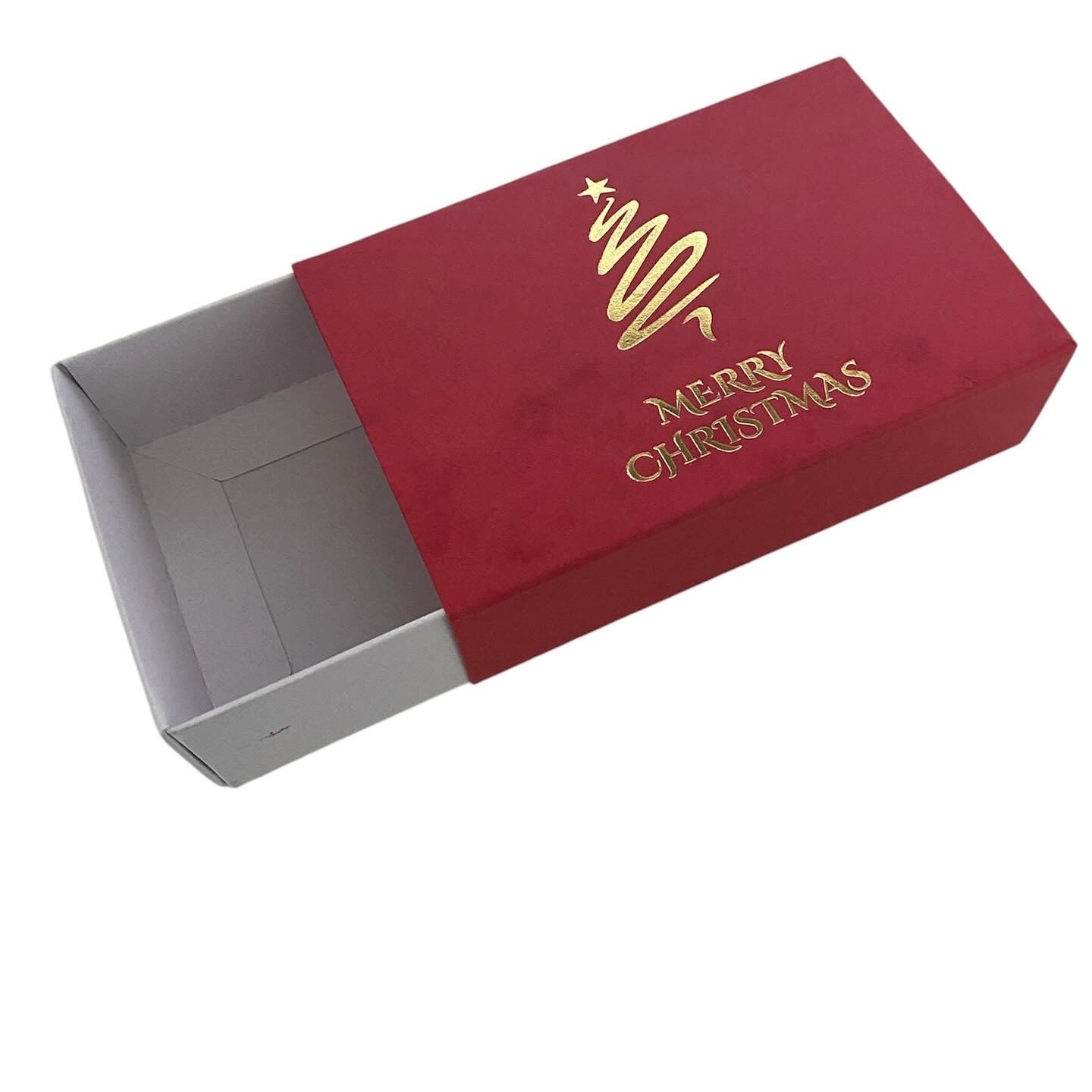 TEALIGHT CANDLE BOX WITH  MOTTLED RED SLEEVE Christmas Tree  for 6 Tealights  - WHITE (Pack of 10)