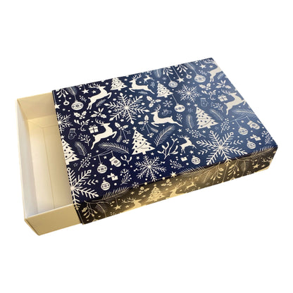 TEALIGHT CANDLE BOX FESTIVE DESIGN BLUE with WHITE Base for 6 Tealights  (Pack of 10)