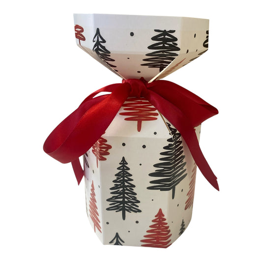 30CL CANDLE BOX - RED AND BLACK TREES CHRISTMAS CRACKER DESIGN 1 (PACK OF 10)