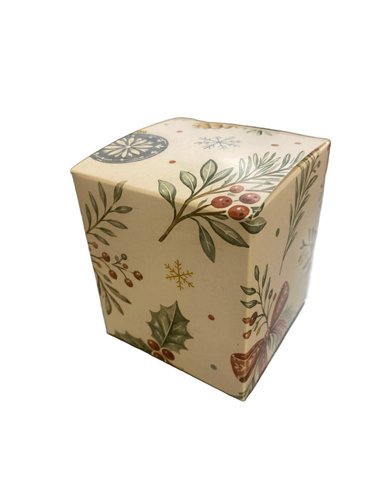 30CL CANDLE BOX - FESTIVE BOWS AND BAUBLES DESIGN WITH REAR TUCK LID (Pack of 10)