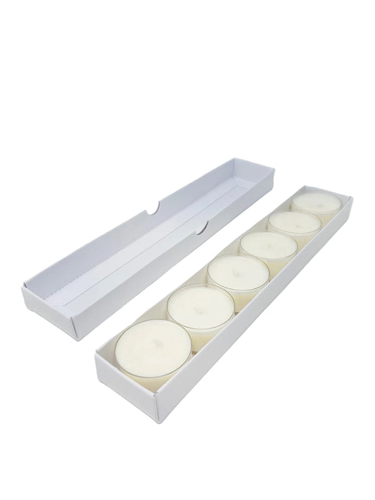 FOLD UP BASE and LID TEALIGHT CANDLE BOX  for 6 Tealights - WHITE (Pack of 100)