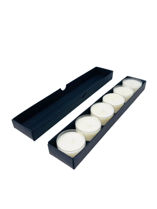 FOLD UP BASE and LID TEALIGHT CANDLE BOX  for 6 Tealights - BLACK (Pack of 100)